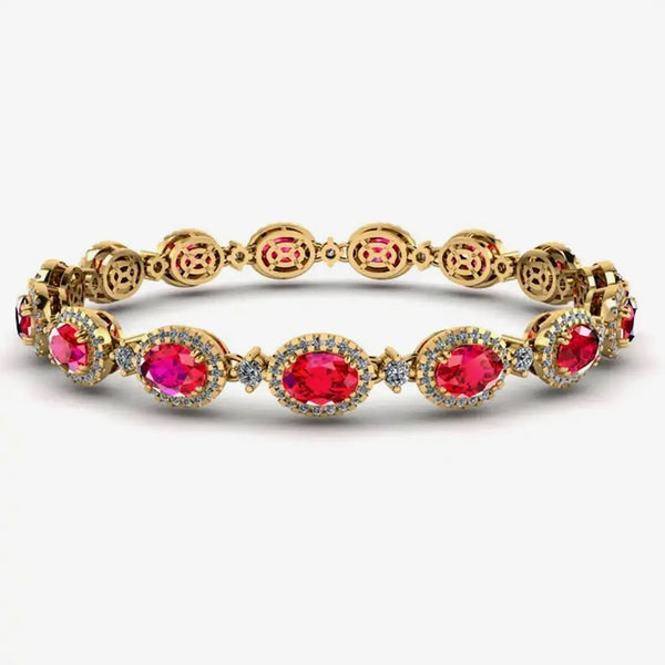 Oval Shape 9 Carat Ruby Center Featuring Diamond Halo Bracelet BRHAOCR HEERA DIAMONDS