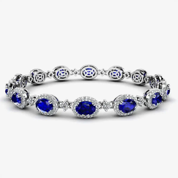 Oval Shape 9 Carat Sapphire Center Featuring Diamond Halo Bracelet BRHAOCS HEERA DIAMONDS