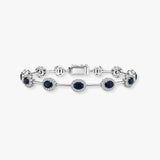 Oval Shape 9 Carat Sapphire Featuring 2.3 Carat Natural Diamond Halo 18K White Gold Station Set Bracelet