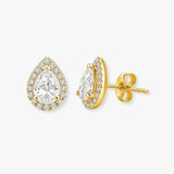 PEAR DIAMOND HALO STUD EARRINGS
