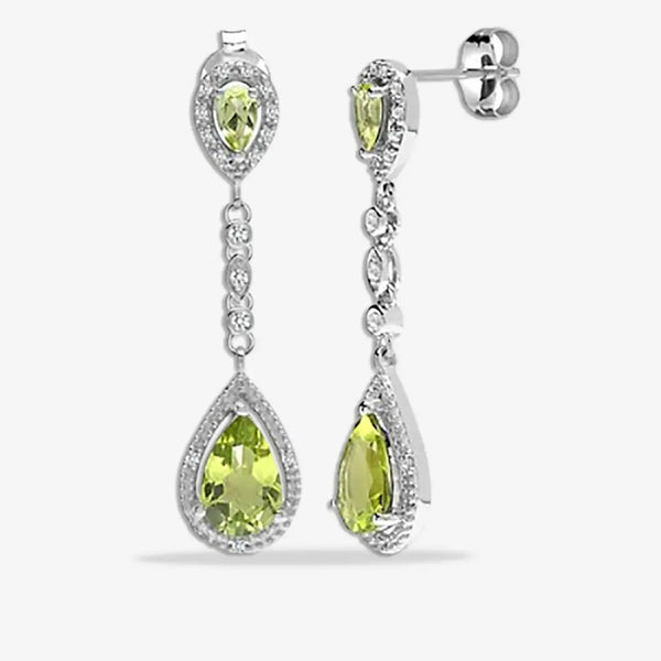 PERIDOT DROP EARRINGS IN 9K WHITE GOLD HEERA DIAMONDS