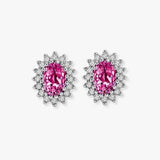PINK SAPPHIRE HALO STUD EARRINGS IN 9K WHITE GOLD