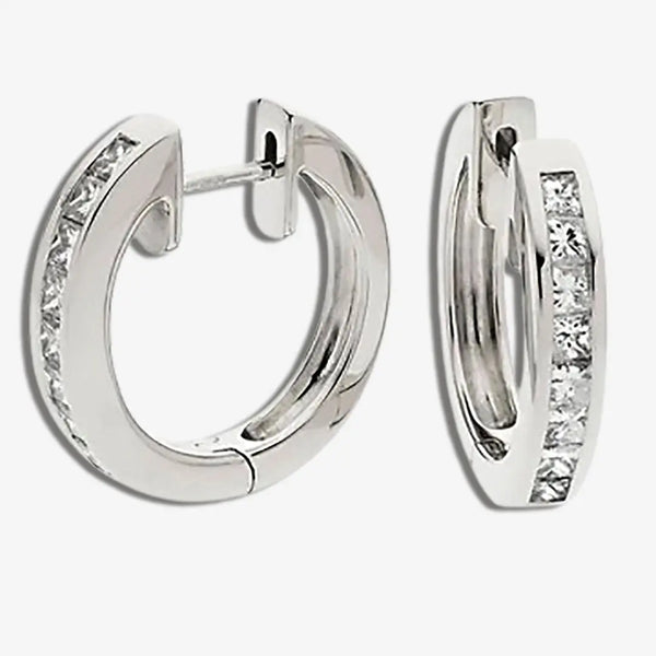 PRINCESS CUT DIAMOND CHANNEL SETTING HOOP EARRINGS IN 18K WHIE GOLD HEERA DIAMONDS
