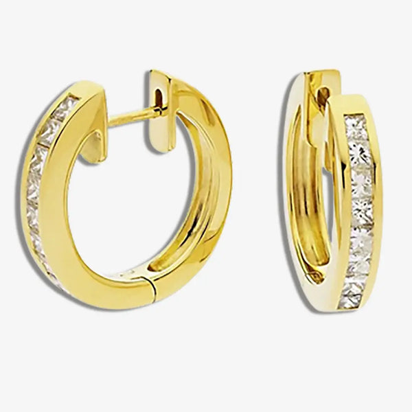 PRINCESS CUT DIAMOND CHANNEL SETTING HOOP EARRINGS IN 18K YELLOW GOLD HEERA DIAMONDS