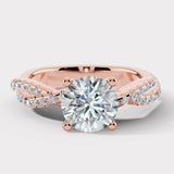 "Payton" Round Cut 3 Carat Twisted Diamond Shoulder Rose Gold Engagement Ring DSRB27 HEERA DIAMONDS