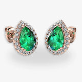 Pear Shape Emerald and Diamond Halo Stud Earrings - EHAPE HEERA GOLD