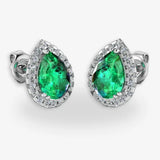 Pear Shape Emerald and Diamond Halo Stud Earrings - EHAPE HEERA GOLD