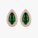 Pear Shape Emerald and Diamond Halo Stud Earrings - EHAPE