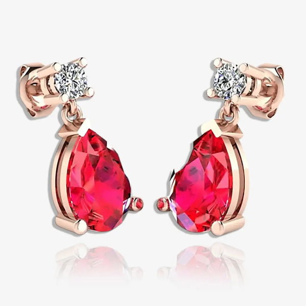 Pear Shape Ruby Lab Grown Diamond Drop Earrings EDPSR HEERA GOLD