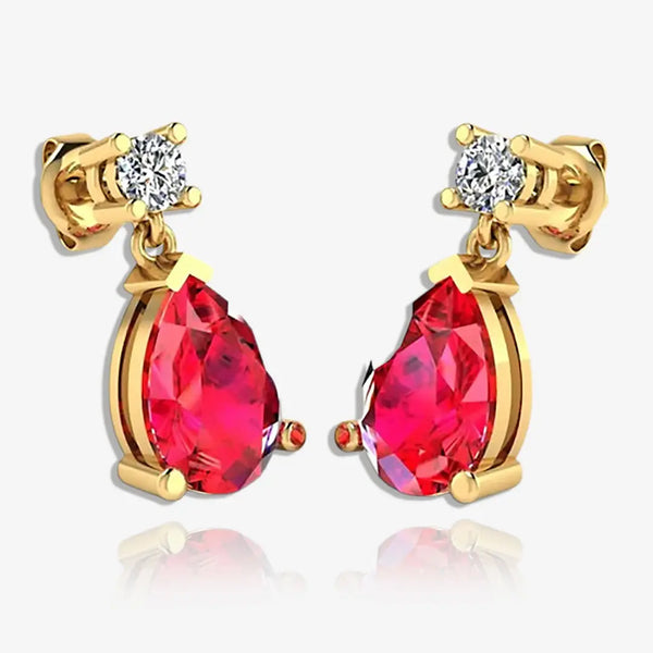 Pear Shape Ruby Natural Diamond Drop Earrings EDPSR HEERA GOLD