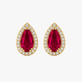 Pear Shape Ruby and Diamond Halo Stud Earrings - EHAPR