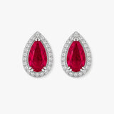 Pear Shape Ruby and Diamond Halo Stud Earrings - EHAPR