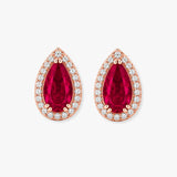 Pear Shape Ruby and Diamond Halo Stud Earrings - EHAPR