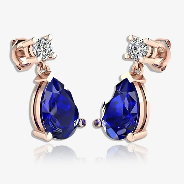 Pear Shape Sapphire Lab Grown Diamond Drop Earrings EDPSS HEERA GOLD