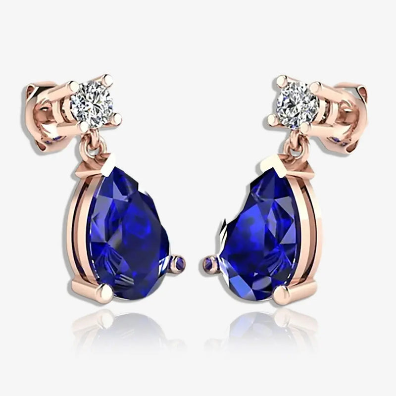 Pear Shape Sapphire Natural Diamond Drop Earrings EDPSS HEERA GOLD