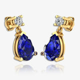 Pear Shape Sapphire Natural Diamond Drop Earrings EDPSS HEERA GOLD