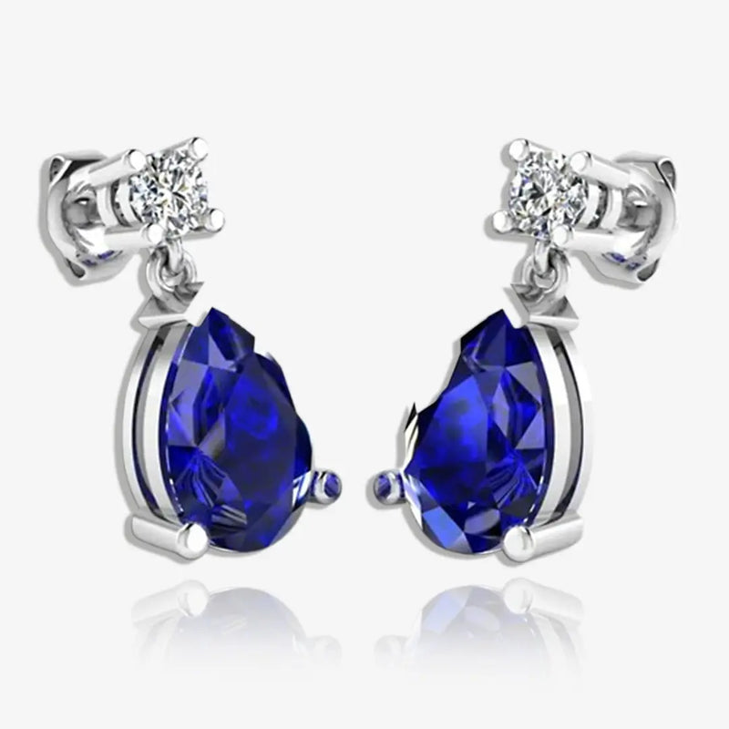 Pear Shape Sapphire Natural Diamond Drop Earrings EDPSS HEERA GOLD
