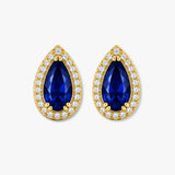 Pear Shape Sapphire and Diamond Halo Stud Earrings - EHAPS