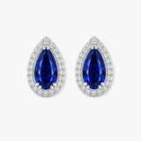 Pear Shape Sapphire and Diamond Halo Stud Earrings - EHAPS