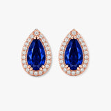 Pear Shape Sapphire and Diamond Halo Stud Earrings - EHAPS