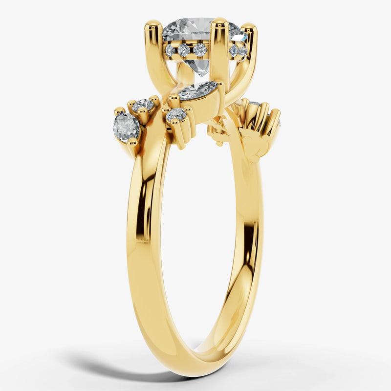 "Penelope" Rose Floral Under Halo Hidden 1.25 Carat Round Brilliant Cut Diamond Yellow Gold Engagement Ring HEERA DIAMONDS