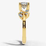 "Penelope" Rose Floral Under Halo Hidden 1.25 Carat Round Brilliant Cut Diamond Yellow Gold Engagement Ring Render- Side View