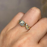 "Penelope" Floral Leaf Foliage Round Brilliant Cut Diamond Engagement Ring Life Style- Top View