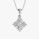 Princess Cut Cluster Pendant with Baguettes