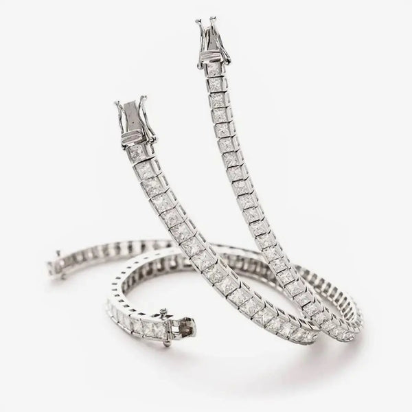 Princess Cut Diamond Line Tennis Bracelet in Semi Bezel Setting. HEERA