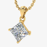 Princess Cut Solitaire Diamond Pendant With 18 Inch Chain PPC4B