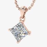 Princess Cut Solitaire Diamond Pendant With 18 Inch Chain PPC4B