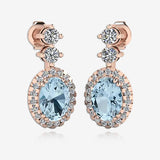 Aquamarine 1.40 Carat Oval Shape Halo Lab Grown Diamond Drop Earrings E1OCA