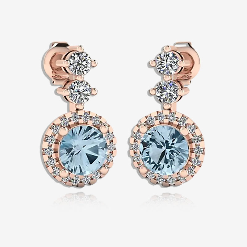 Aquamarine 1.10 Carat Round Shape Halo Lab Grown Diamond Drop Earrings E1RBA
