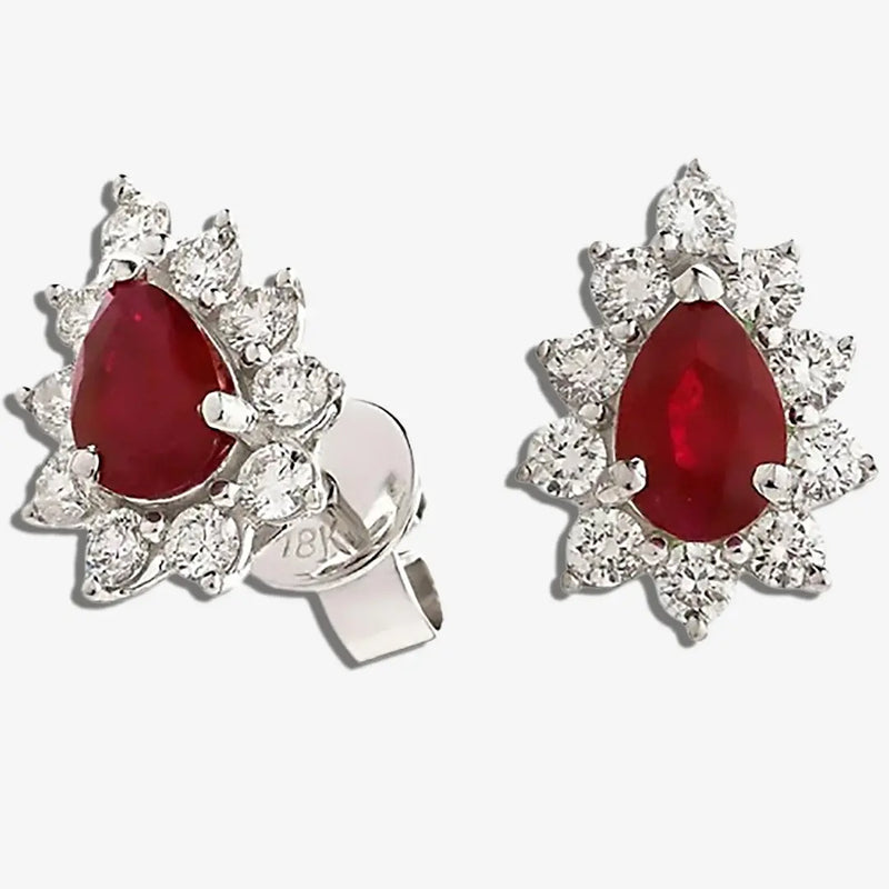 RUBY AND DIAMOND CLUSTER STUD EARRINGS HEERA DIAMONDS