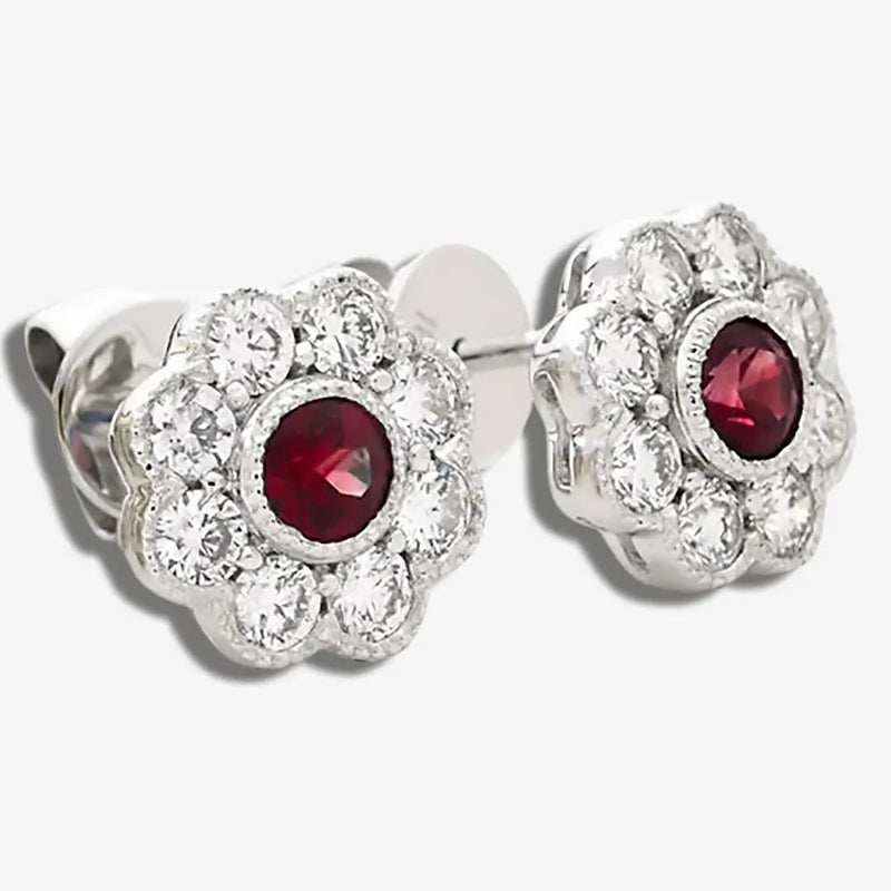 RUBY FLOWER  HALO STUD EARRINGS HEERA DIAMONDS