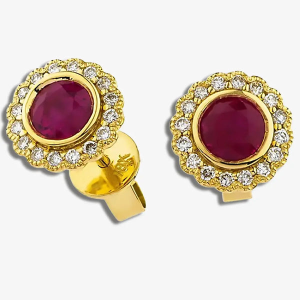 RUBY HALO RUB OVER SETTING STUD EARRINGS HEERA DIAMONDS
