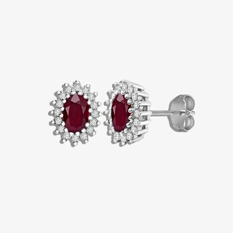 RUBY HALO STUD EARRINGS IN 9K WHITE GOLD HEERA DIAMONDS