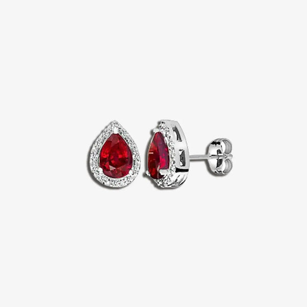 RUBY HALO STUD EARRINGS IN 9K WHITE GOLD HEERA DIAMONDS