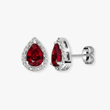 RUBY HALO STUD EARRINGS IN 9K WHITE GOLD