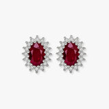 RUBY HALO STUD EARRINGS IN 9K WHITE GOLD