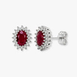 RUBY HALO STUD EARRINGS IN 9K WHITE GOLD