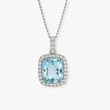Radiant Cut Aquamarine Diamond Halo Pendant