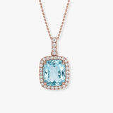 Radiant Cut Aquamarine Diamond Halo Pendant
