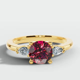 "Reta" 3 Carat Three Stone Round Cut Ruby Lab Grown Trilogy Engagement Ring 3SRB01