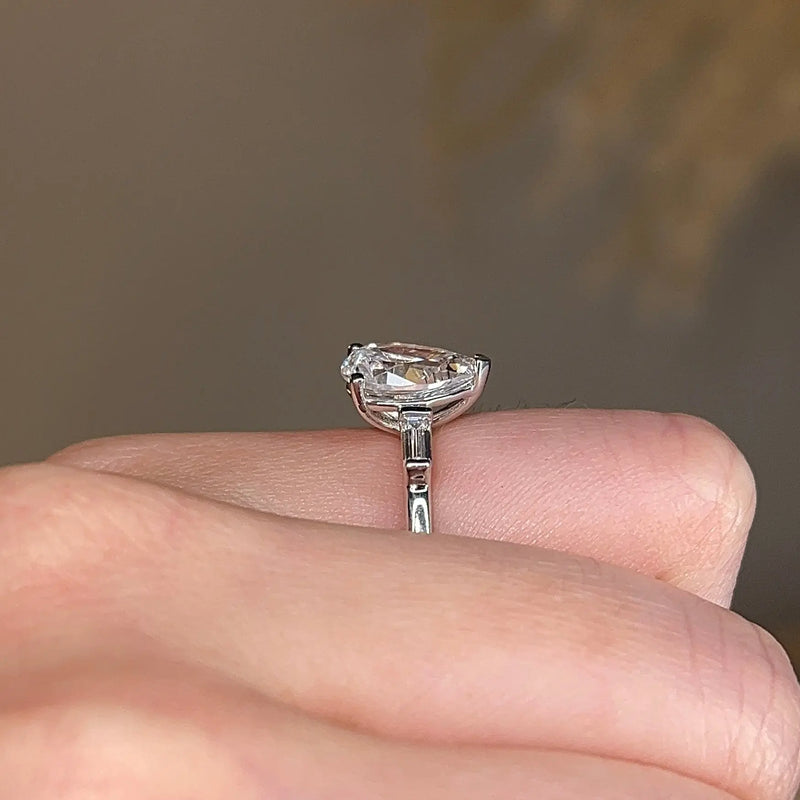 "Rosalie" Three Stone Pear Cut with Emerald Cut Diamond Trilogy Engagement Ring 3SPS03 - HEERA DIAMONDS
