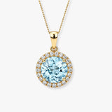 Round Aquamarine Diamond Halo Pendant