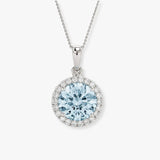 Round Aquamarine Diamond Halo Pendant