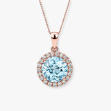Round Aquamarine Diamond Halo Pendant