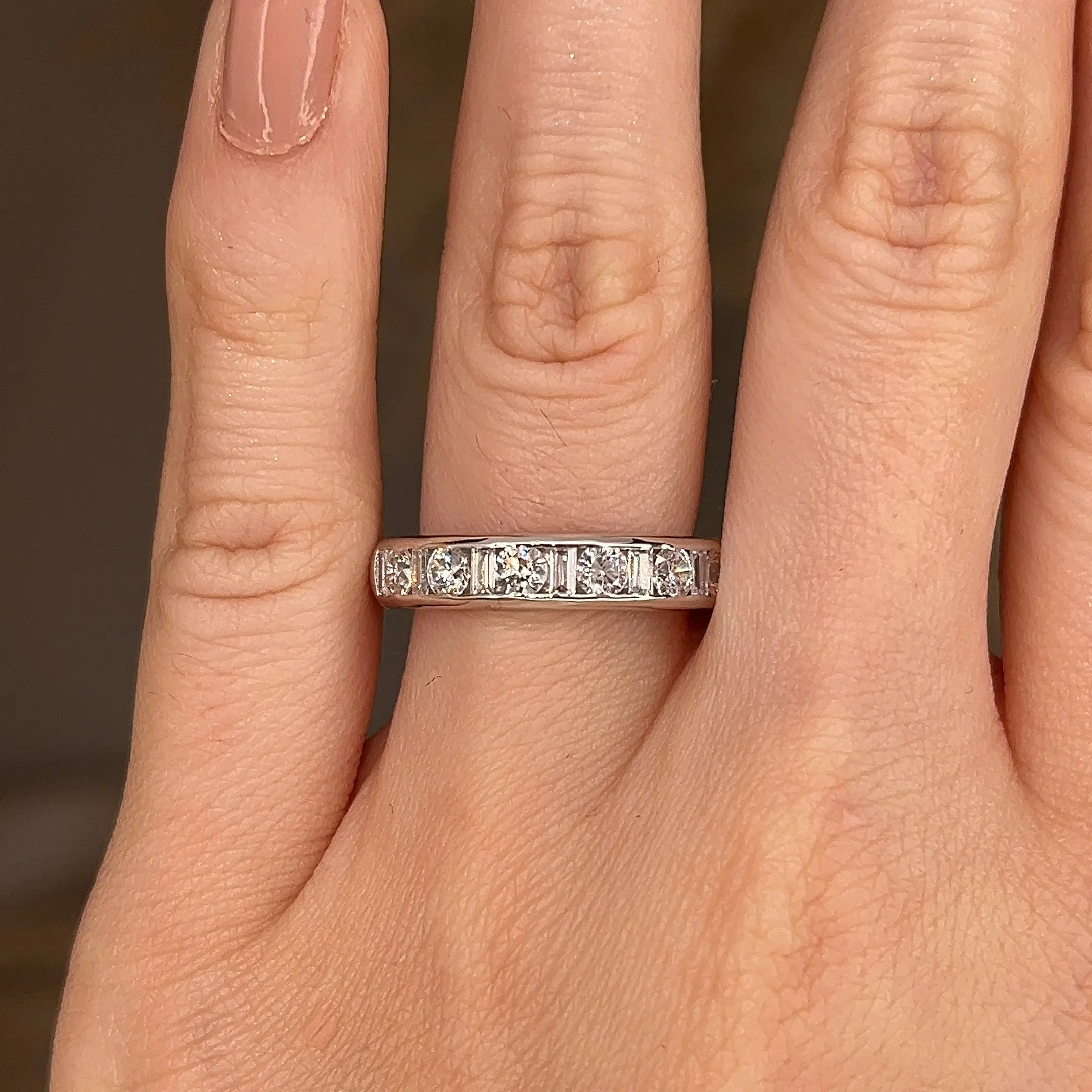 Round Baguette Diamond Channel Set Eternity Band Wedding Ring