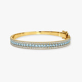 Round Brilliant 4 Carat Aquamarine and Diamond 3 Rows Bangle BAN1A